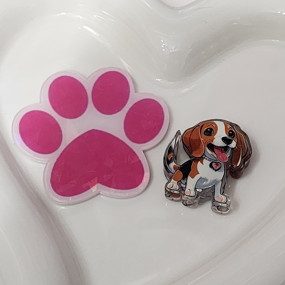 Pawprint Flatback Focal Bead Dog Beagle Beaded Pen Acrylic Badge Flats Planar